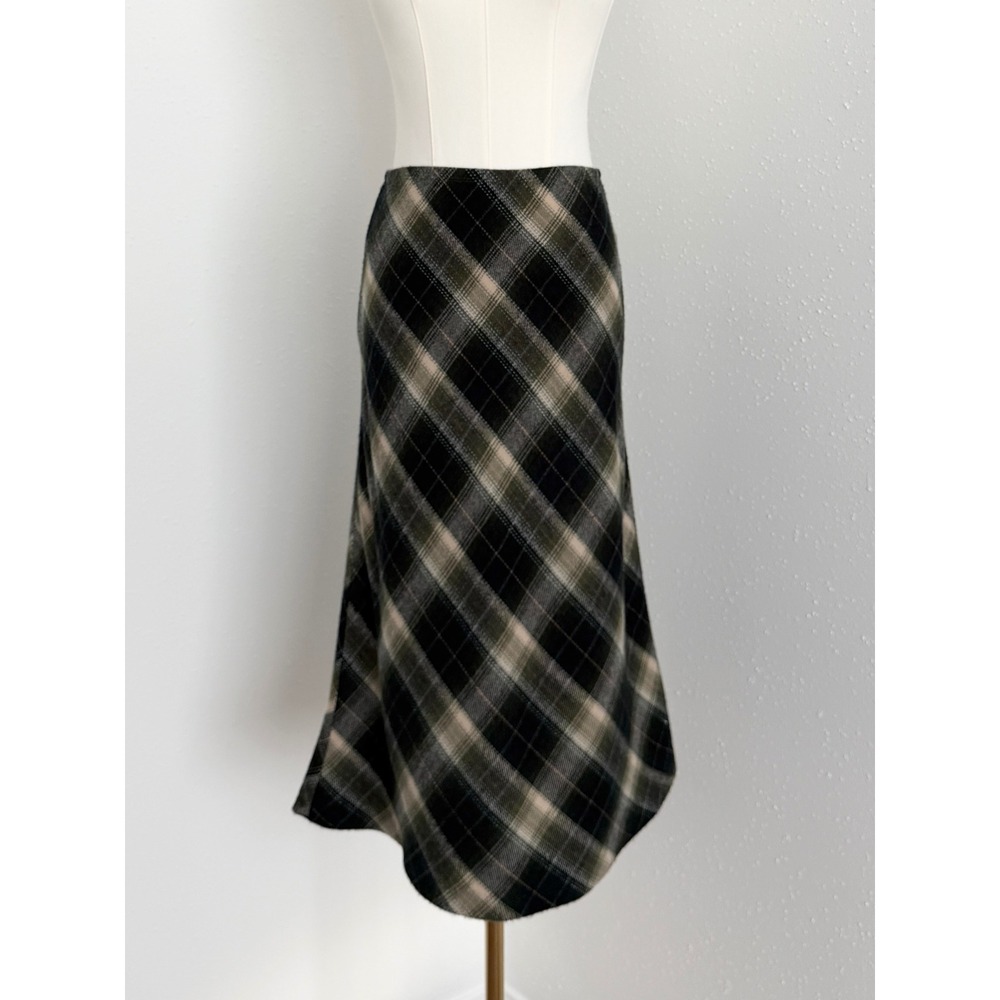 Vintage 90s Plaid Wool Blend Midi Skirt Dark Academia Grunge Preppy (S)